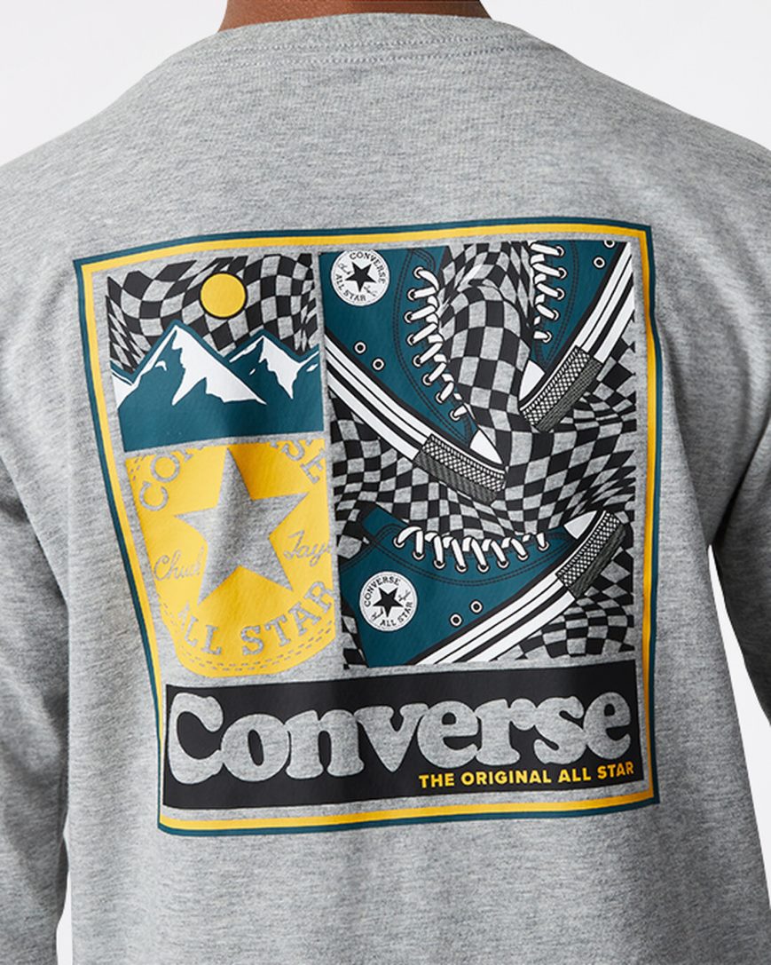 Chlapecké T-Shirts Converse Long Sleeve Sneaker Collage Tmavě Šedé | CZ XEIW35